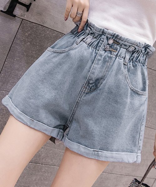 セール デニムパンツ レディース ハイウエスト ショーパン ロールアップ ワイドショートパンツ ゆったり クラッシュ ホットパンツ ミニミニストア Miniministore Magaseek
