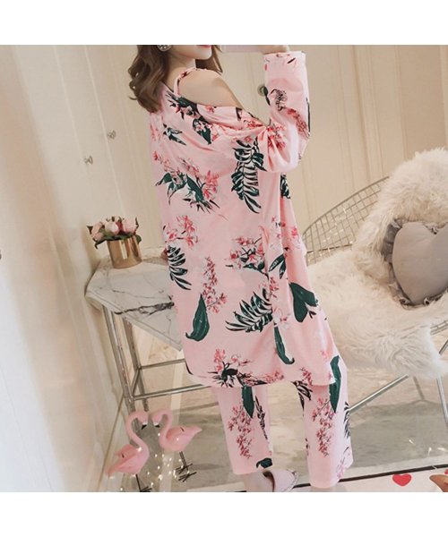 セール ルームウェア 3点セット レディース 花柄 パジャマ カーディガン ナイトウェア パンツ 部屋着 長袖 ミニミニストア Miniministore Magaseek