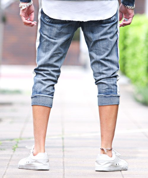 カットデニムクロップドパンツ ジョガーパンツ メンズ クロップドパンツ カットデニム サイドライン ラグスタイル Luxstyle Magaseek カットデニムクロップドパンツ ジョガーパンツ メンズ クロップドパンツ カットデニム サイドライン ラグスタイル Luxstyle Magaseek