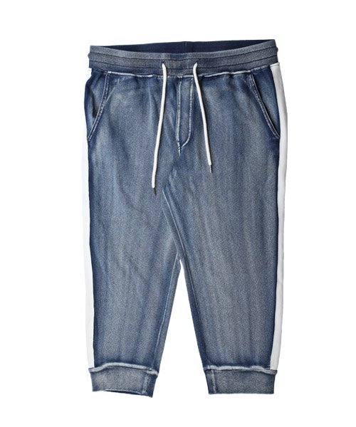 カットデニムクロップドパンツ ジョガーパンツ メンズ クロップドパンツ カットデニム サイドライン ラグスタイル Luxstyle Magaseek