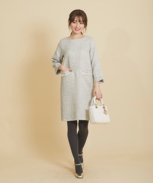 ポケットフリンジ フラワーパールビジュー装飾ツイードサックワンピース トッコクローゼット Tocco Closet Magaseek
