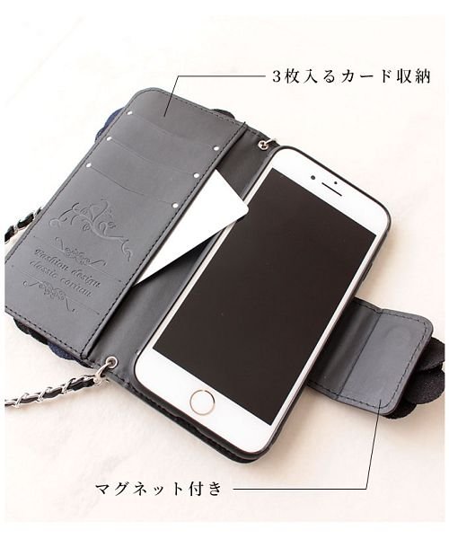 Sawa a la mode(サワアラモード)/チェーンストラップ付花モチーフの手帳型iPhoneケース/img05