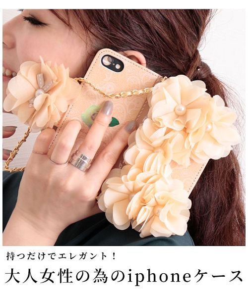 Sawa a la mode(サワアラモード)/パール付き花モチーフの手帳型iPhoneケース/img01