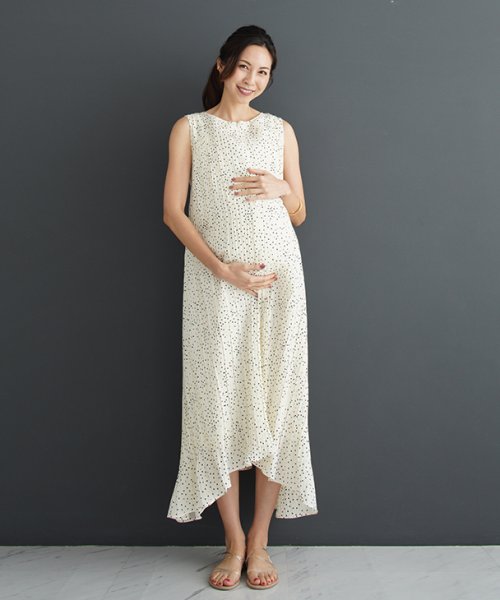 授乳裾ドットプリーツワンピース マタニティ服 授乳服 マタニティワンピース 授乳ワンピース ドット 春夏秋 輸入 産前産後 ホワイト 妊婦 アイボリー ノースリーブ 授乳裾ドットプリーツワンピース マタニティ服 授乳服 マタニティワンピース 授乳ワンピース ドット 春夏秋 輸入 産前産後 ホワイト 妊婦 アイボリー ノースリーブ
