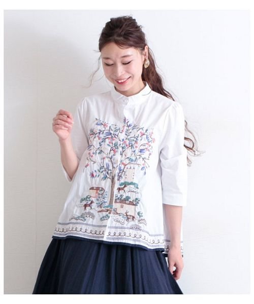 Sawa a la mode(サワアラモード)/ノスタルジック刺繍のAラインコットンシャツ/img11
