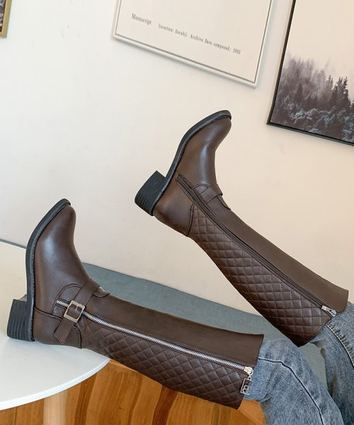 セール ニーハイブーツ レディース ロング丈 ジョッキーブーツ ローヒール 春秋冬 ブラック ブラウン ミニミニストア Miniministore Magaseek