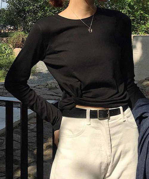 セール ｔシャツ レディース 長袖 へそ出し ショート丈 トップス 無地 綿 カットソー 薄手 黒白 かわいい 小さめサイズ 韓国 ショッピングゴー Shoppinggo Magaseek