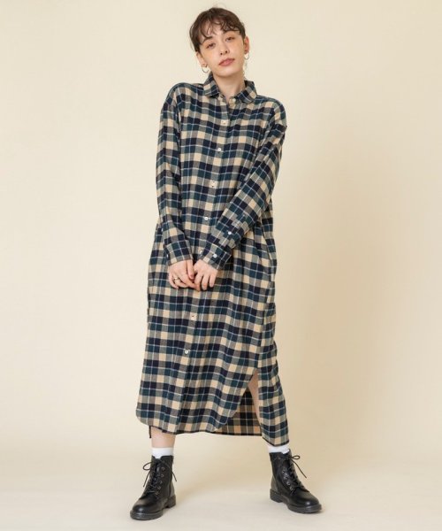 セール テキサスコットンチェックネルシャツワンピース ロングワンピース コーエン Coen Magaseek