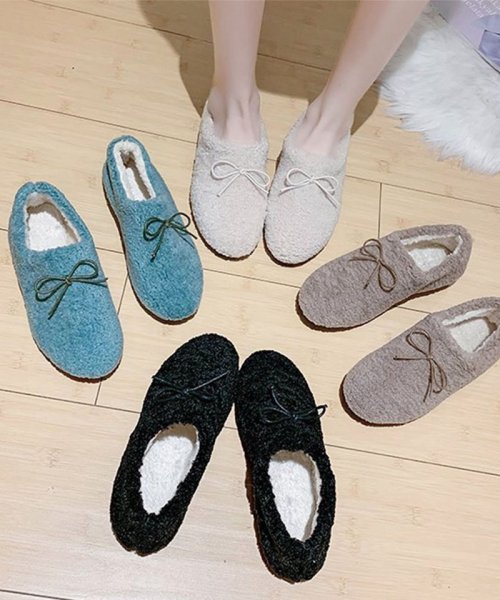 セール 26 Off もこもこシューズレディース モカシン 冬靴 暖かい リボン飾り付け 可愛い フラットシューズ 裏起毛 ボアパンプス セイヘイショップ Seiheishop Magaseek