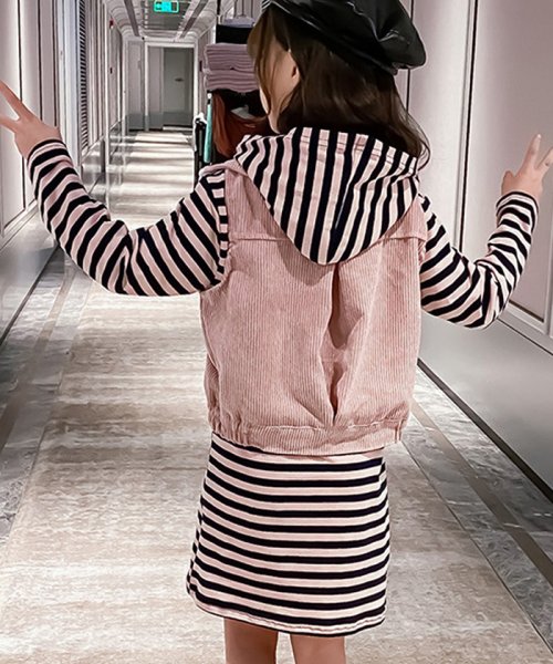 セール 40 Off キッズ 子供服 女の子 ボーダー柄ワンピース ベスト 長袖 2点セット おしゃれ カジュアル 中学生 可愛い 暖かい ミニミニストア Miniministore Magaseek