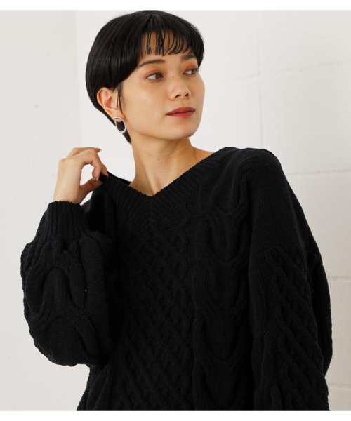 AZUL by moussy(アズールバイマウジー)/CHENILLE CABLE V／N KNIT TOPS/img09