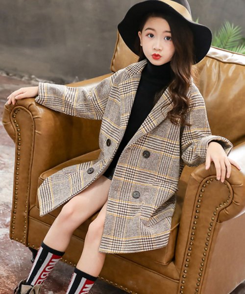 キッズ 女の子 裏地付き 長袖 チェックコート おしゃれ 子供服 中学生 カジュアル 可愛い 秋冬 新品 お出かけ 暖かい ミニミニストア Miniministore Magaseek