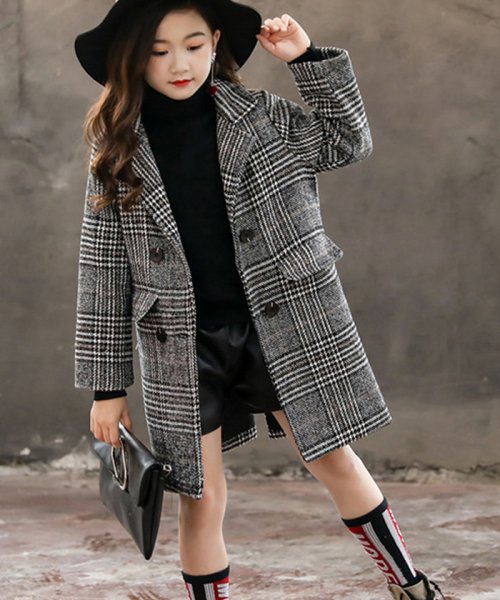 セール キッズ 女の子 裏地付き 長袖 チェックコート おしゃれ 子供服 中学生 カジュアル 可愛い 秋冬 新品 お出かけ 暖かい ミニミニストア Miniministore Magaseek