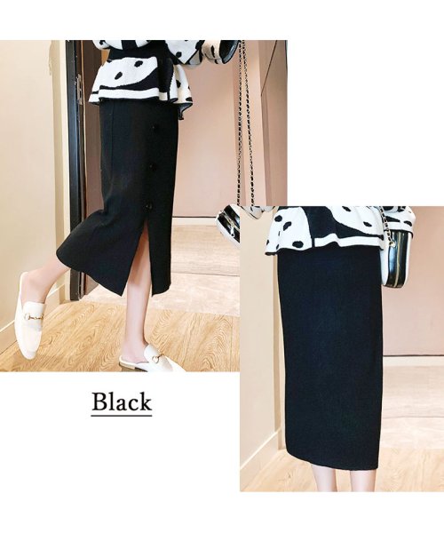 セール ロングスカート ボタンデザイン 前スリットスカート レディース ニットスカート ひざ下 ハイウエスト ゴムウエスト 楽ちん ストレッチ セイヘイショップ Seiheishop Magaseek