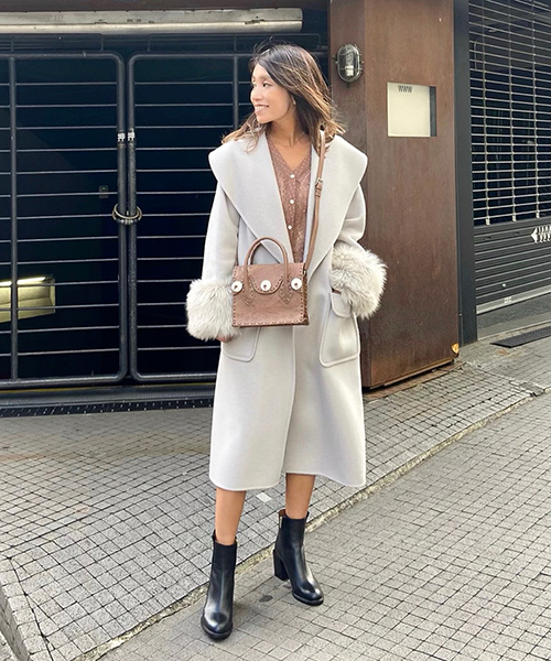 グレースコンチネンタル ノーカラーコート ウールアルパカ フォックス