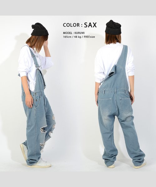 オーバーオール デニム ダメージ サロペット メンズ レディース つなぎ ペアルック リンクコーデ カップル お揃いコーデ 秋 秋服 大きいサイズ 韓国 ファッ ワンフォークロージング 1111clothing Magaseek