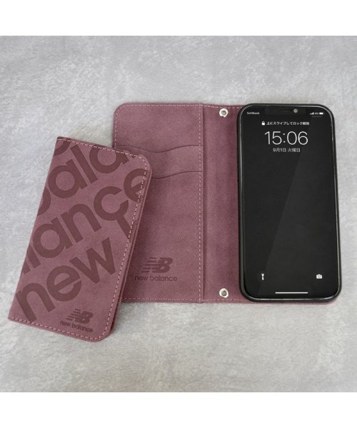 new balance(ニューバランス)/iphoneケース iPhone12/12 Pro ニューバランス New Balance 手帳ケース スタンプロゴスエード バーガンディー/img09