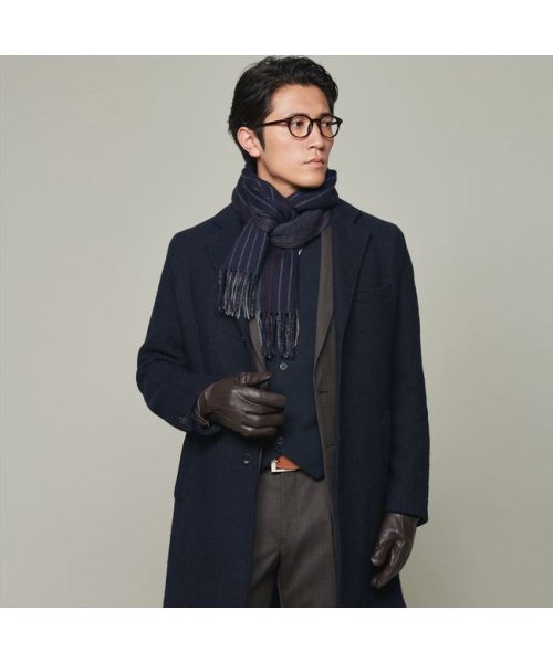 セール マフラー ビジネス ウール100 ネイビー系 ストライプ柄 メンズ ブリックハウス Brickhouse Magaseek