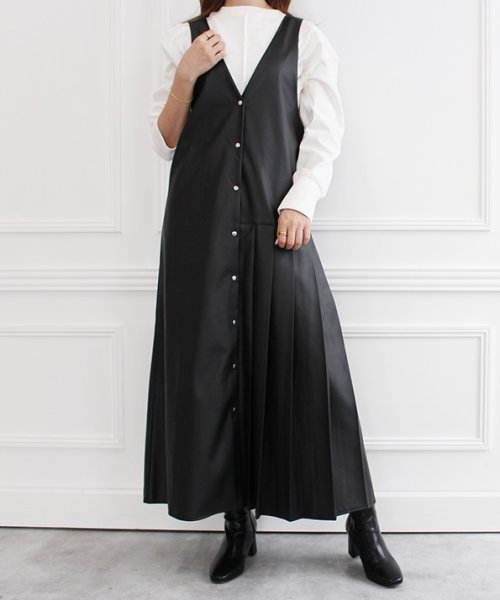 MODE ROBE(モードローブ)/2WAYレザープリーツジャンパースカート　ロングワンピース ジャンパースカート ロングスカート ワンピース レザー レザースカート プリーツスカート プリーツ /img06