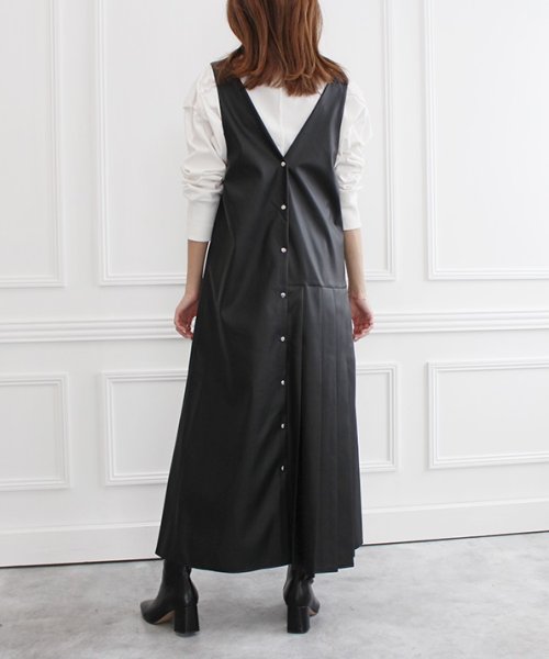 MODE ROBE(モードローブ)/2WAYレザープリーツジャンパースカート　ロングワンピース ジャンパースカート ロングスカート ワンピース レザー レザースカート プリーツスカート プリーツ /img09