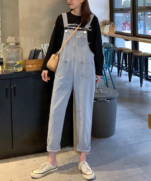 セール デニムサロペット デニムパンツ レディース デニムオーバーオール オールインワン レディース 無地 9分丈 ワイドシルエット ゆったり 体型カバー おしゃれ ショッピングゴー Shoppinggo Magaseek