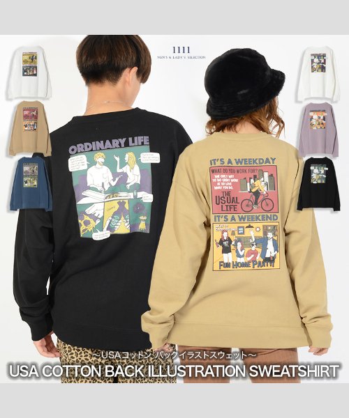 1111clothing(ワンフォークロージング)/トレーナー メンズ スウェット レディース USAコットン 綿100% ペア トレーナー レトロ プリント バックプリント トップス 長袖 カットソー 韓国 フ/img14