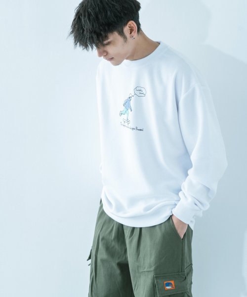 クーポン スウェット メンズ レディース トレーナー オーバーサイズ カジュアル ストリート 裏起毛 クルーネック イラスト アートプリント スケボー シンプル ドロップ ロッキーモンロー Rocky Monroe Magaseek