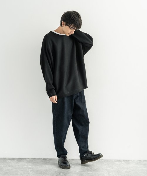 ニット メンズ セーター カジュアル きれいめ リラックス 無地 シンプル 重ね着 レイヤード ミラノリブ ビッグシルエット ドロップショルダー ドルマン ゆっ ロッキーモンロー Rocky Monroe Magaseek