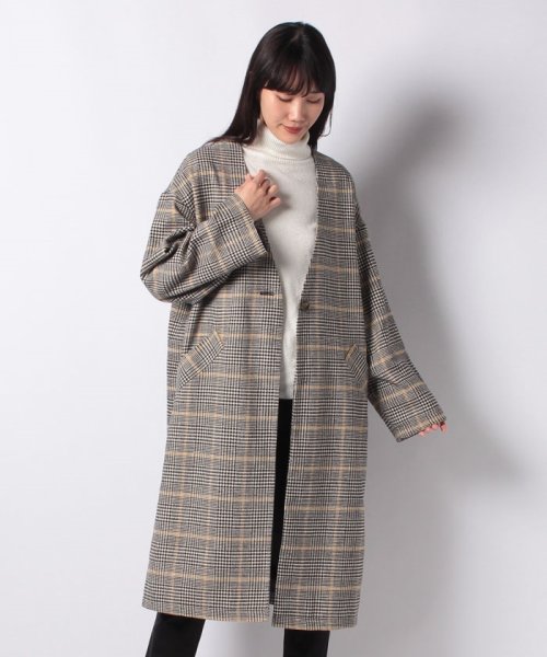 セール フェィクウールチェックvノーカラーコート 503679903 オリーブデオリーブ Olive Des Olive Magaseek