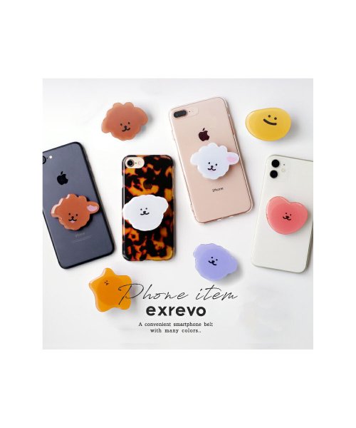 exrevo(エクレボ)/スマホグリップ グリップトック 韓国 iphone 透明 スマホスタンド 落下防止 薄型 フラット キラキラ ストラップ ピンク ブラウン 茶色 くすみカラー /img02