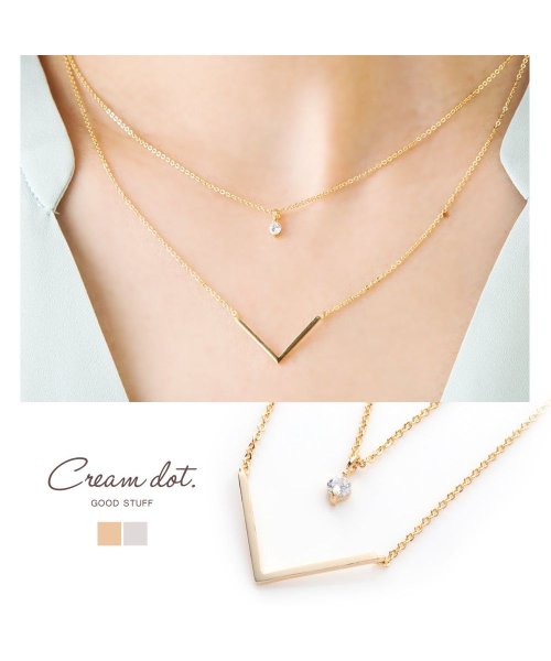 華奢チェーンとモチーフで綺麗なデコルテ魅せが叶う V字 ビジューの2連ネックレス クリームドット Cream Dot Magaseek 華奢チェーンとモチーフで綺麗なデコルテ魅せが叶う V字 ビジューの2連ネックレス クリームドット Cream Dot Magaseek