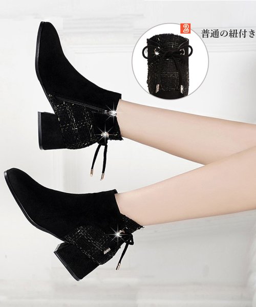 セール ショートブーツ レディース ブーティーブーツ リボン付き シューズ チャンキーヒール 歩きやすい 太ヒール 秋冬 靴 スエード調 ミニミニストア Miniministore Magaseek