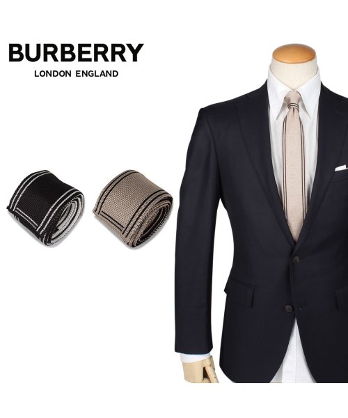 BURBERRY(バーバリー)/バーバリー BURBERRY ネクタイ メンズ スクエアエンド イタリア製 シルク ビジネス 結婚式 TIE ブラック ベージュ 黒/img01