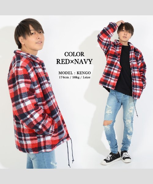 1111clothing(ワンフォークロージング)/ボア ジャケット メンズ ボアコート レディース コーチジャケット ボアジャケット アウター ボア ブルゾン シープボア チェック柄 チェック ジャケット ボア/img07