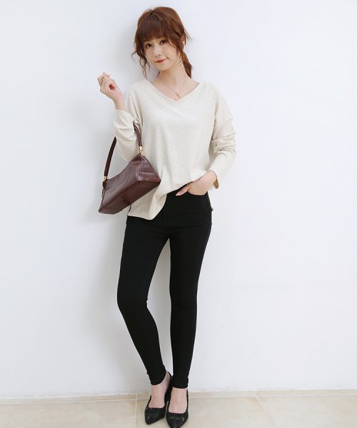 レディースファッション通販 トップス レディース きれいめ プルオーバー 長袖 Uネック Vネック ロングtシャツ 体型カバー 無地 秋冬 プチプラ レディース ドゥーベル Doux Belle Magaseek