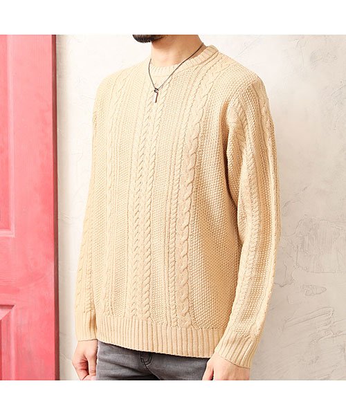 セール ケーブル編みニットメンズ無地タートルネッククルーネックフィッシャーマンセーター マエストーソ Maestoso Magaseek
