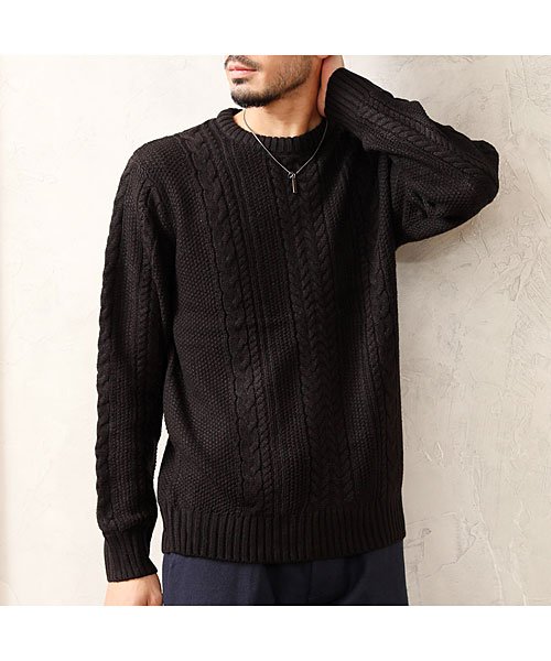 セール ケーブル編みニットメンズ無地タートルネッククルーネックフィッシャーマンセーター マエストーソ Maestoso Magaseek