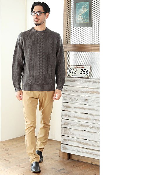 セール ケーブル編みニットメンズ無地タートルネッククルーネックフィッシャーマンセーター マエストーソ Maestoso Magaseek