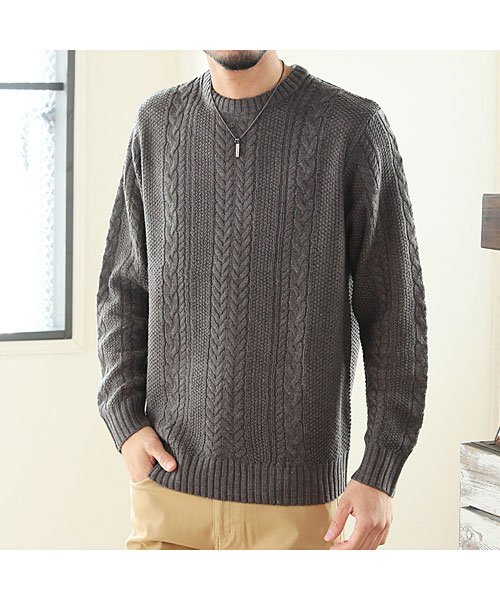 セール ケーブル編みニットメンズ無地タートルネッククルーネックフィッシャーマンセーター マエストーソ Maestoso Magaseek