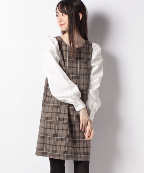 セール 袖異素材チェック柄ワンピース イング Ingni Magaseek