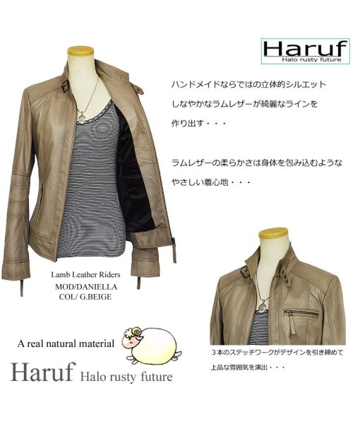 Haruf(ハルフ)/レザージャケット シングルライダースジャケット 革ジャン レディース 本革 スタンドカラー ラムレザー レディースアウター 秋冬 DANIELLA/img05