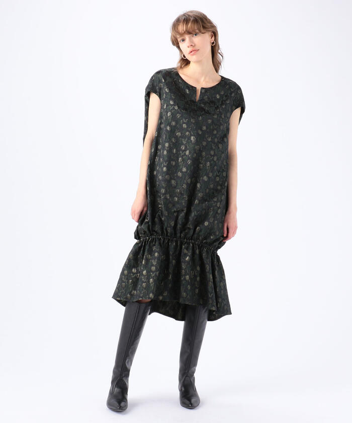 BAUME The Black Contemporary ジャカードギャザーヘムワンピース