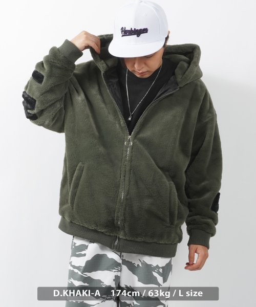 1111clothing(ワンフォークロージング)/ファー ジャケット メンズ パーカー レディース ビッグシルエット アウター オーバーサイズ ブルゾン ジップパーカー フード フーディ 防寒 暖かい 軽い 大/img10