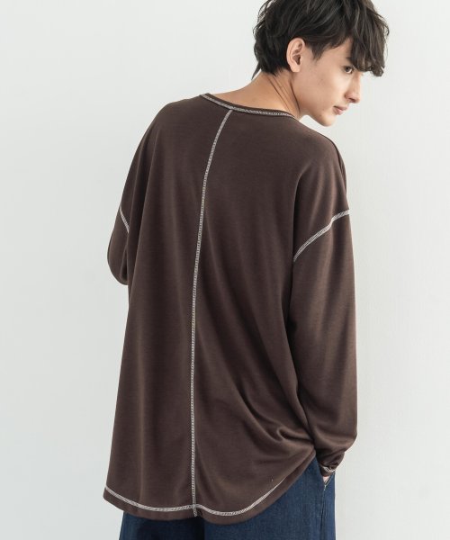 セール カットソー メンズ レディース 長袖 ロングtシャツ インナー カジュアル きれいめ ビッグシルエット ドロップショルダー 無地 シンプル ポンチ ステッチ リ ロッキーモンロー Rocky Monroe Magaseek