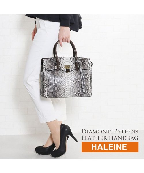 ダイヤモンドパイソンレザーハンドバッグ ファスナー付きポケット×1