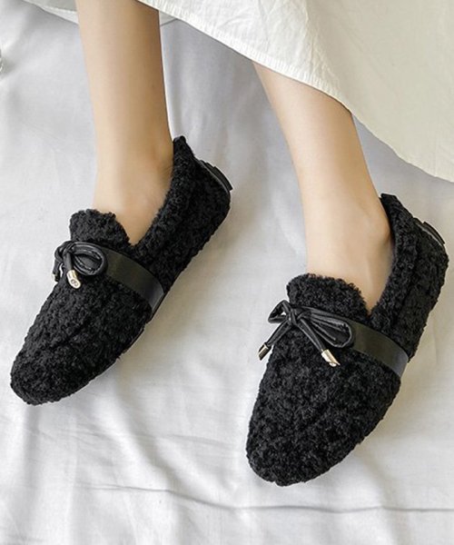 セール モカシン 冬靴 暖かい パンプス レディース シューズ 裏起毛 レザー ファー ぺたんこ 履きやすい 冬先行 ミニミニストア Miniministore Magaseek