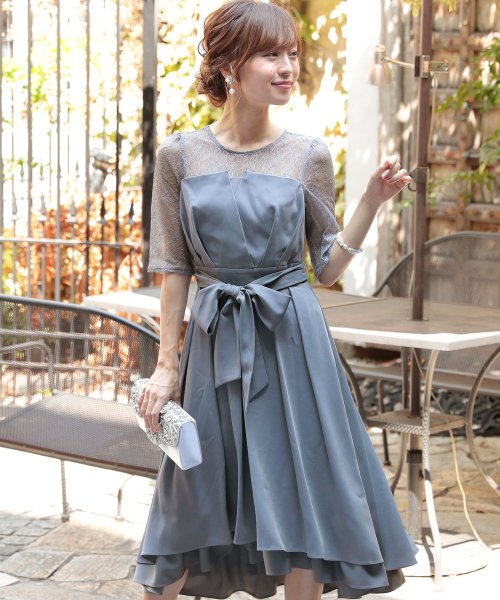 ウエストリボンフィッシュテールドレス 結婚式 ワンピース パーティードレス 結婚式