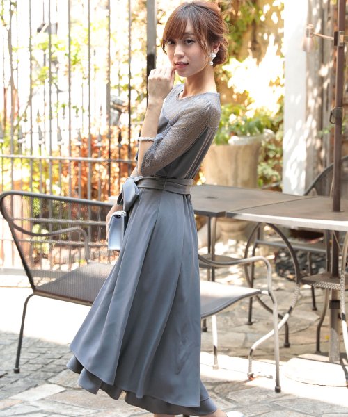 ウエストリボンフィッシュテールドレス 結婚式 ワンピース パーティードレス 結婚式