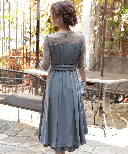 ウエストリボンフィッシュテールドレス 結婚式 ワンピース パーティードレス 結婚式
