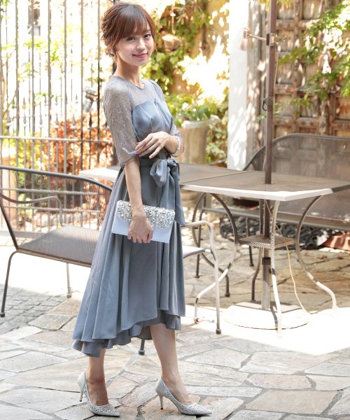 ウエストリボンフィッシュテールドレス 結婚式 ワンピース パーティードレス 結婚式